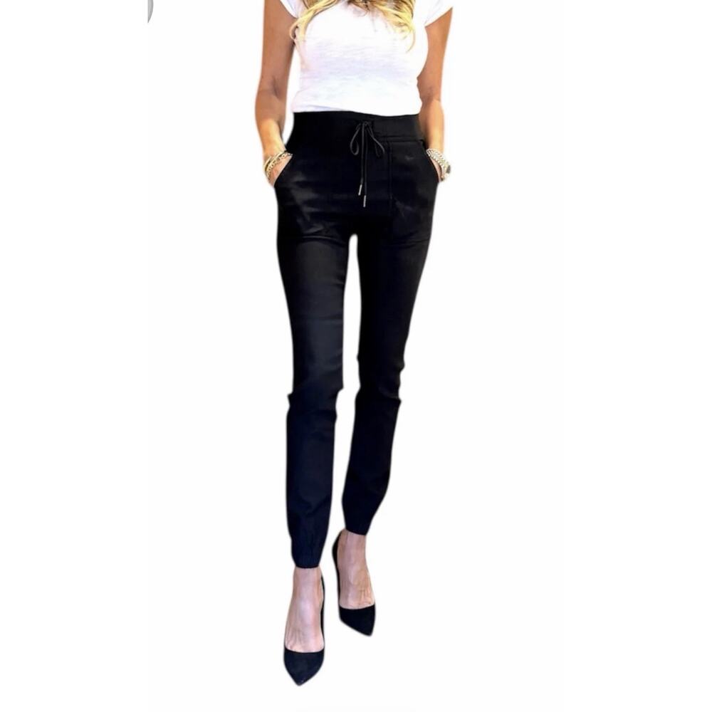 Bevy Flog Tali Jogger •28• Slim Leg Patterned Drawstring Skinny Pants Black $210